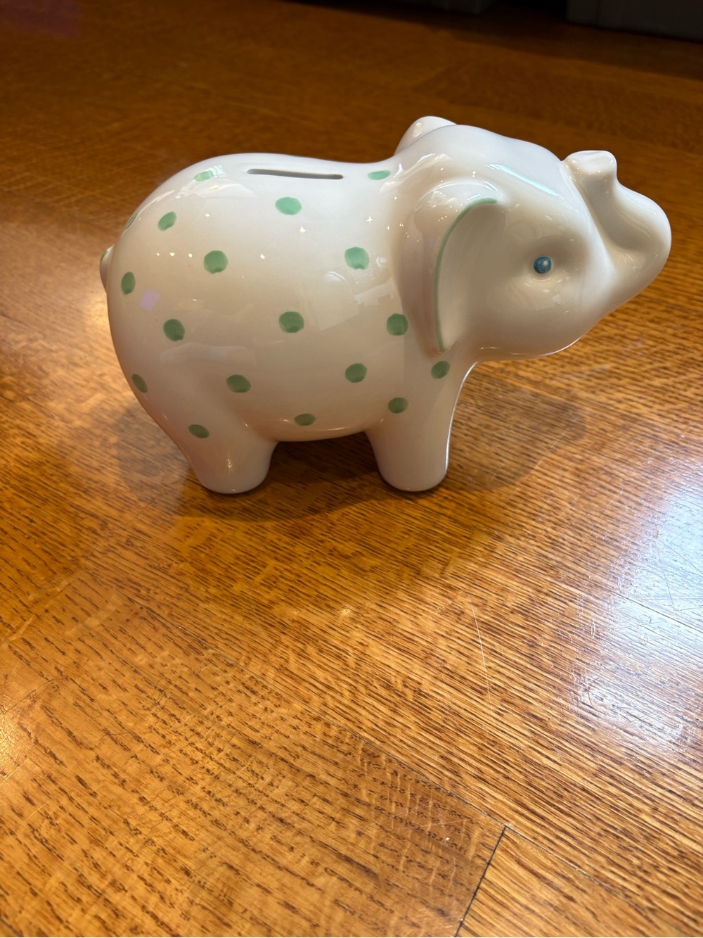 Tiffany & Co. White Ceramic Elephant Piggy Bank with Mint Green Polka Dots
